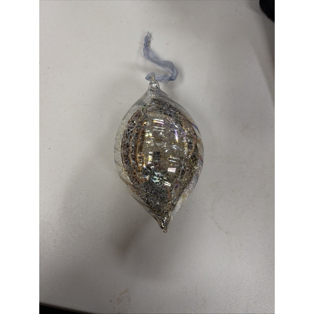 distressed‎ silver mercury glass tear drop holiday ornament.